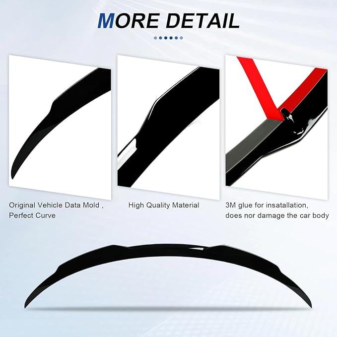 Rear Spoiler for Tesla Model 3 2024 2025 Trunk Spoiler Wing Tail Rear Trunk Lid for Tesla Model 3 Highland,Highkick Glossy Black-Dark Knight Style
