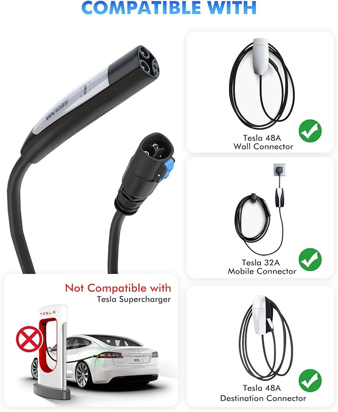 SEGUMA EV Charger Extension Cable for Tesla, Up to 50A 21FT 240V 12KW NACS Extension Cable for Level 1&2 NACS Charger,Tesla Wall Connector, Tesla Extension Cord for Model Y/X/3/S