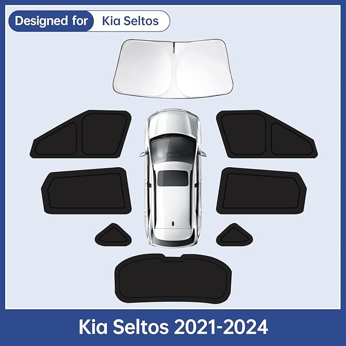 8PCS Car Window Shades for KIA Seltos KX3 2021-2024, Window Covers for Seltos KX3 Windshield Side Rear Windows, Full Set Privacy Protection Car Sunshade with UV Blocking for Camping Napping