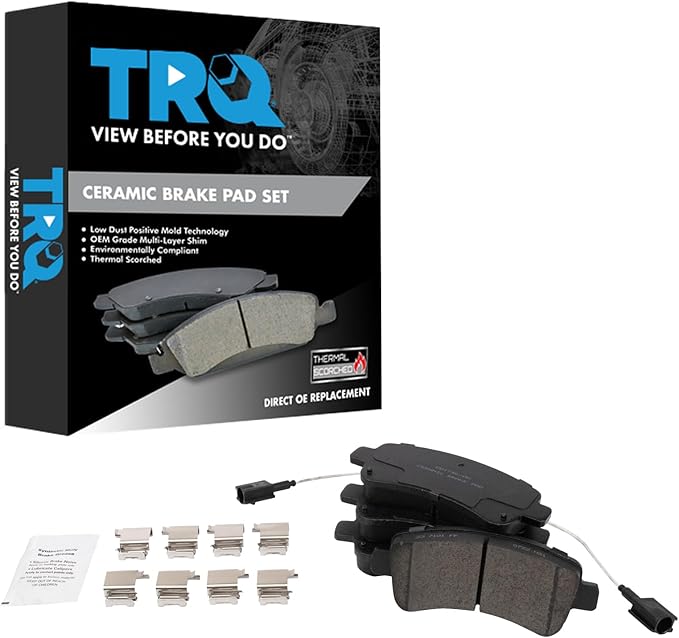 TRQ Rear Ceramic Brake Pad Set Compatible with 2014-2021 Ram ProMaster 1500 2014-2021 2500 2014-2021 3500 with Vented Rear Rotors Models