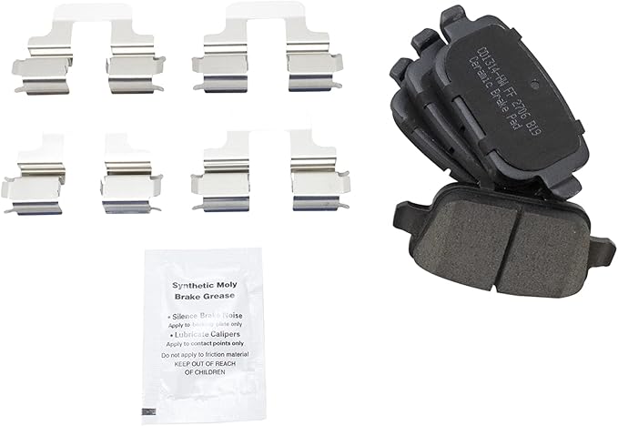 TRQ Rear Brake Pads Ceramic Hardware Compatible with 2008-2012 Land Rover LR2 2007-2008 Volvo S80