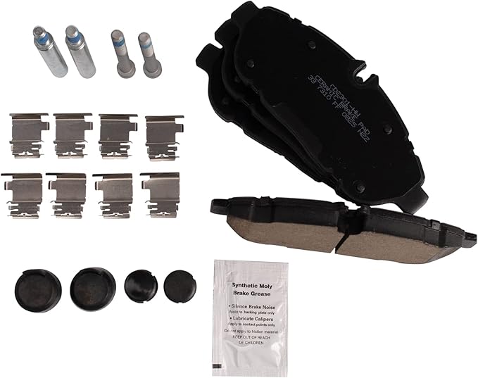 TRQ Front Ceramic Brake Pad Set Includes Hardware and Contact Point Grease Compatible with 20-23 Ford Transit-150 Transit-250 with Heavy Duty Front Axle Models