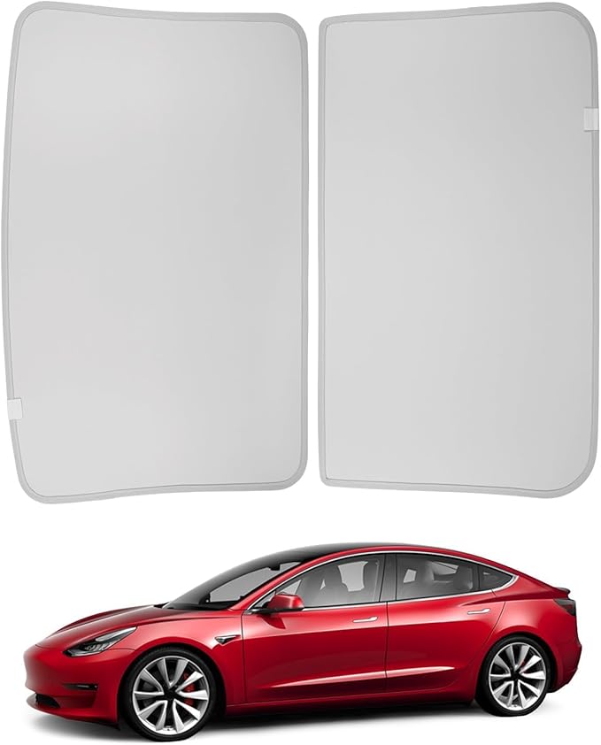 BASENOR 2023-2021 Tesla Model 3 Sunshade Roof, [No Gap No Sag] Front & Rear Heat Insulation Glass Roof Sun Shade for Model 3 Accessories Gray (Proprietary Design)