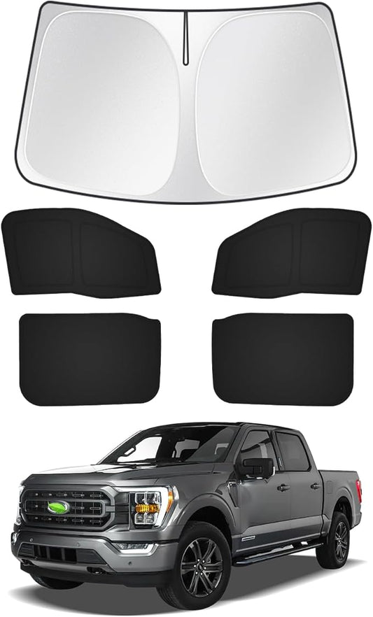 Window Shades for Ford F150 4Door 2021-2025 2026 F-150 Accessories Windshield Sun Shade Side Rear Window Covers Sunshade Sun Visor Privacy Protection for Camping Keep Vehicle Cool Black 5PCS