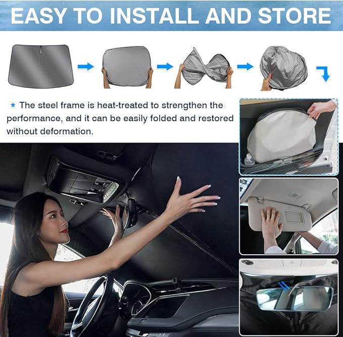 Karltys Front Windshield Sun Shade for 2017-2026 Tesla Model 3, Foldable Window Sunshade Custom Fit Model 3 Highland, 240T Reflective Sun Shade Visor Protector Blocks UV Rays Keep Car Cool