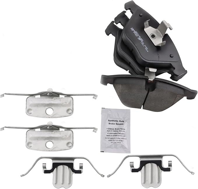 TRQ Front Ceramic Brake Pad Set Includes Contact Point Grease Hardware Compatible with 13-15 BMW X1 xDrive28i 13-15 sDrive28i 11-14 Z4 sDrive35is 08-13 M3 12-13 328i L6 3.0L