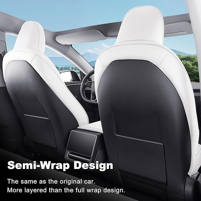 2024-2025 Tesla Model 3 Highland Upgraded Car Seat Covers Nappa Leather Car Interior Airbag Compatible Cushion Cover Full Set Custom Fit Model 3, Organosilicon White