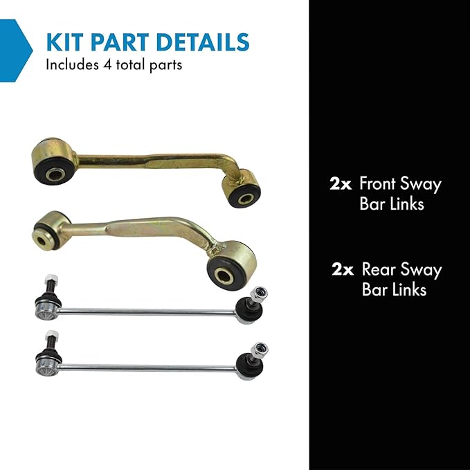 TRQ Sway Bar Stabilizer Link Set Front & Rear Compatible with 02-07 C230 01-05 C240 06-07 C280 02-04 C32 AMG C320 C350 05-06 C55 AMG 03-05 CLK320 06-09 CLK350 03-06 CLK500 CLK55 AMG