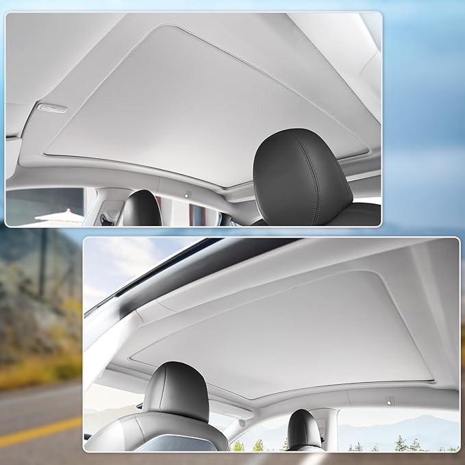 Electric Sunshade Roof for Tesla Model Y Juniper, Heat Insulation Glass Roof for Tesla Model Y Juniper 2026 2025, 5 Layer 99.9% UV Protection, Interior Gray Hidden Wires Single Front Switch