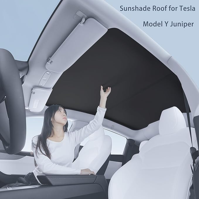 TOPABYTE Sunshade Roof for Tesla Model Y Juniper 2026 2025 Upgrade Ice Crystal Foldable Car Glass Sunroof Shade Sunshades Heat Insulation Cover Roof Window UV Protection, Black