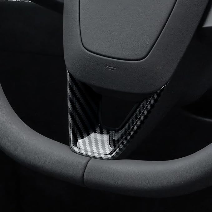 for Tesla Model 3 Highland 2024 2025 2026 Model Y Juniper 2025 2026 Accessories Interior Car Steering Wheel Trim Carbon Style ABS Decal Sticker (Style A)