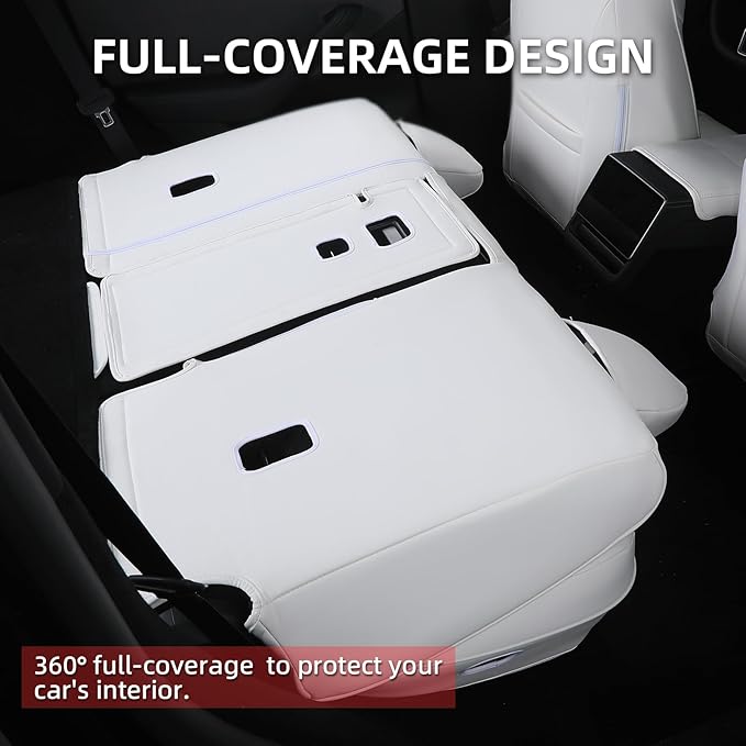 Tesla Model Y Seat Covers 2025 2026 Full Coverage Nappa Leather Car Seat Cover Interior Full Set Accessories Airbag Compatible Cushion Cover Custom Fit(White,5-Seater)