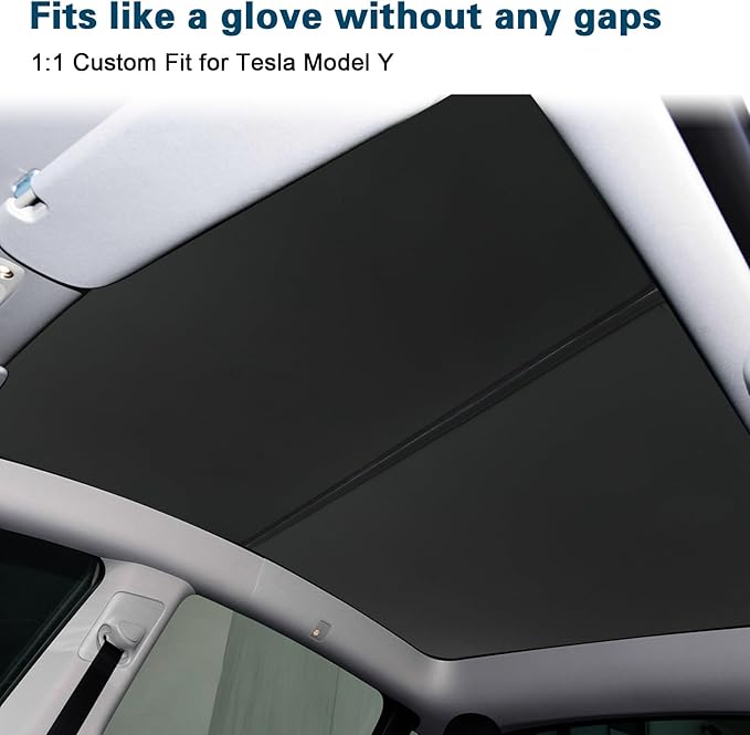 ROCCS Sunshade Roof for Tesla Model Y 2020-2024 Colorful Ice Crystal Glass Roof Sunshade Sunroof No-Sag Design Retractable Sunshade Heat Insulation Roof Window Sun Protection Snap Foldable (Black)