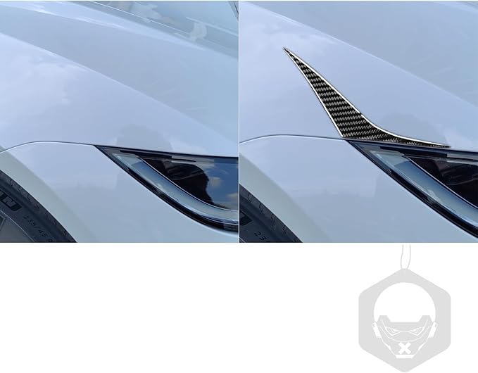 Carbon Fiber Stickers Front Headlight Eyebrow Headlamp Eyelid Eye Lid Decoration Sticker Car Exterior Trim Compatible with Tesla Model 3 2024 2025 Accessories Overlay Decal Cover