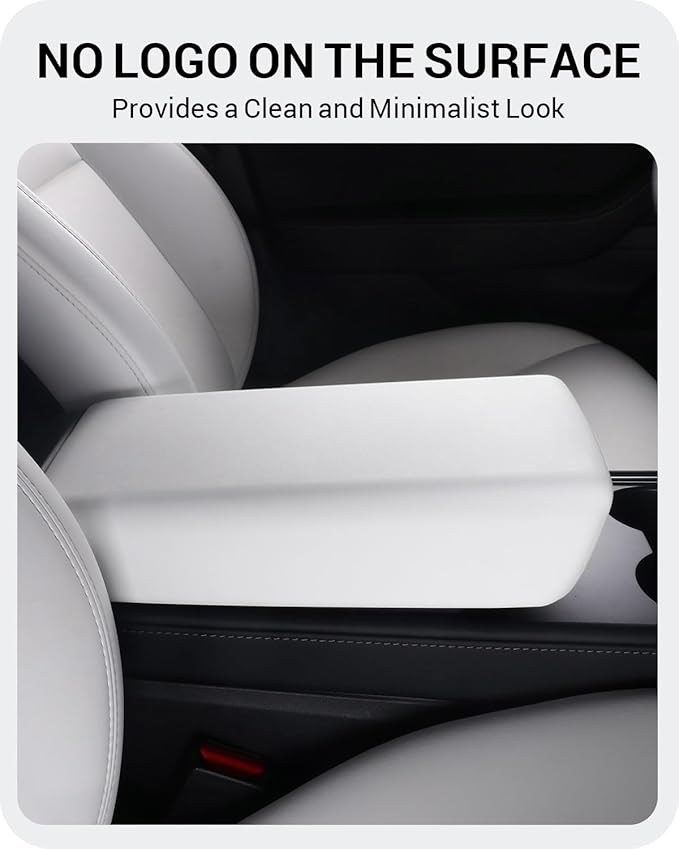 BASENOR Armrest Cover for 2017-2024 Tesla Model Y Model 3 Center Console Cover Non-Slip TPU [No Logo] Protector Armrest Tesla Accessories White (Not Compatible with 2025 2026 Model Y/3)