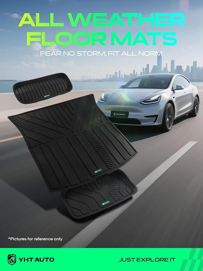 YHTAUTO Cargo Liners Compatible with Tesla Model Y Juniper 2025 2026, TPE Floor Liners All Weather Custom Fit, Frunk Mat & Cargo Trunk Mat & Lower Storage Mat, Set of 3, Black