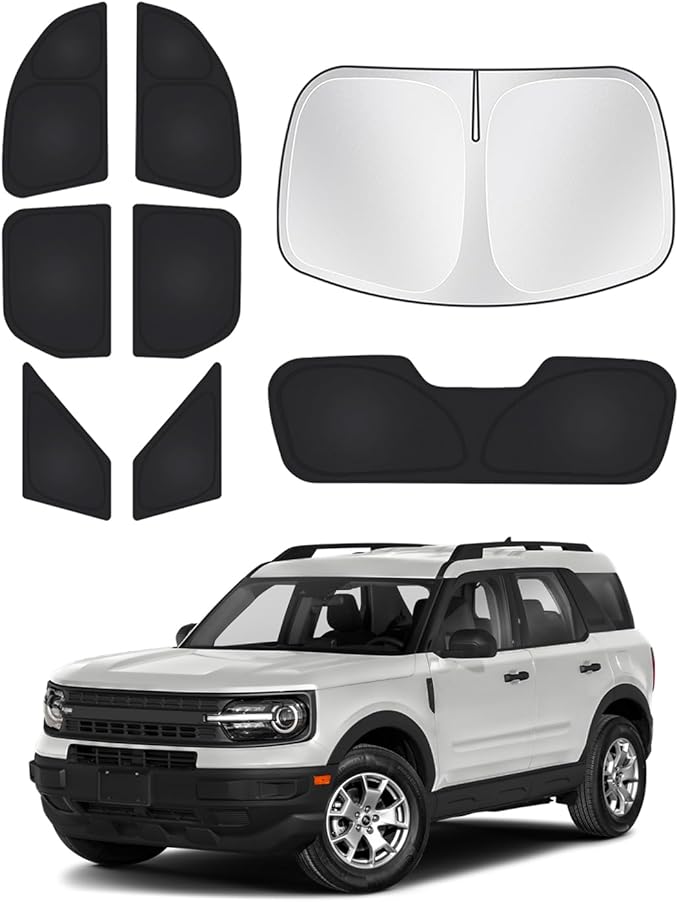 Windshield Sun Shade for Ford Bronco Sport 2021-2025 2026 Side Rear Window Shade Cover Set Window Sun Visor Blocker Privacy Protection Keep Vehicle Cool Black 8PCS