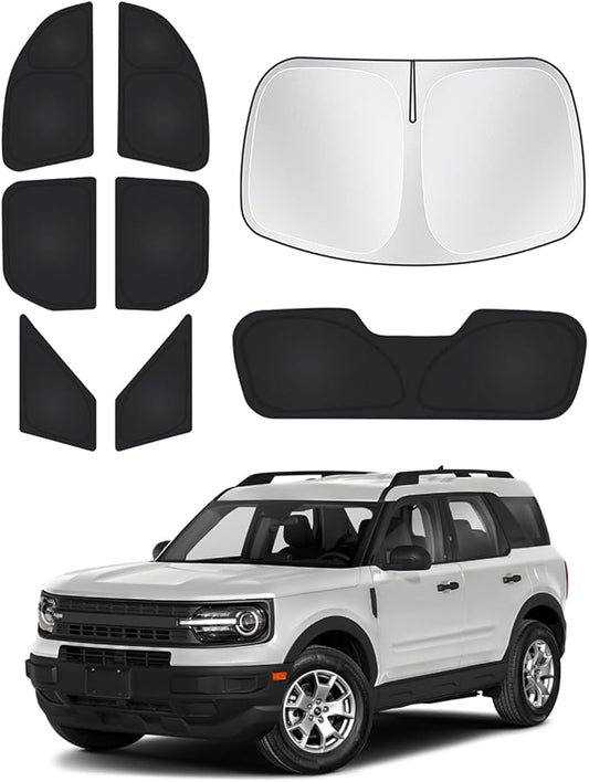 Windshield Sun Shade for Ford Bronco Sport 2021-2025 2026 Side Rear Window Shade Cover Set Window Sun Visor Blocker Privacy Protection Keep Vehicle Cool Black 8PCS