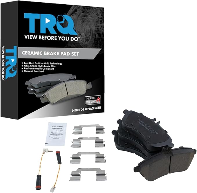 TRQ Front Ceramic Brake Pad Set Includes Contact Point Grease Compatible with 08-12 Mercedes Benz C300 12-15 C250 12-15 SLK250