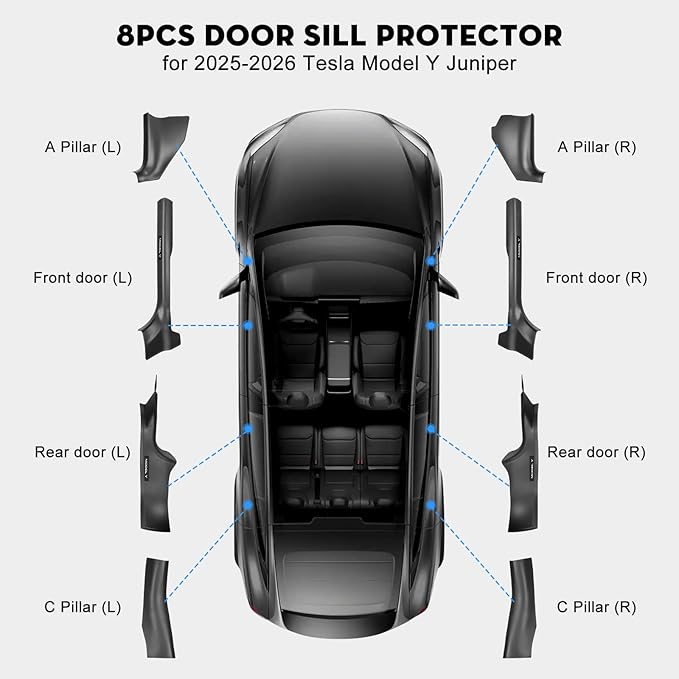8PCS Door Sill Protector for Tesla Model Y Juniper Door Sill Guards Anti-Kick Full Protect Door Entry Cover for 2025-2026 New Model Y Accessories(Non-Destructive Installation)