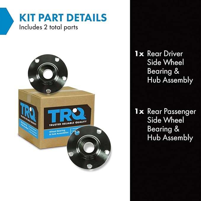 TRQ Rear Left and Right Wheel Bearing and Hub Assembly Set 2 Piece Compatible with 2002-2008 Audi A4