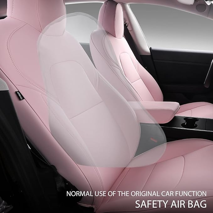 Xipoo Seat Cover Compatible with Tesla Model 3 Car Seat Cover PU Cover Car Seat Protector Replacement for 2017 2018 2019 2020 2021 2022 2023 Tesla Model 3 Accessories (Pink-PU,12 Pcs)