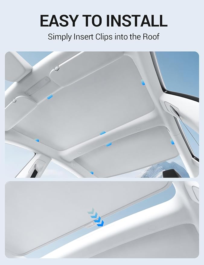 Motrobe 2026 Tesla Model 3 Highland Sunshade Roof [Sag-Free No Gaps] Glass Roof Sun Shade [Ice-Crystal Coatings] Sun Protection Heat Insulation Sunroof Model 3 Highland Accessories 2024-2026 Gray