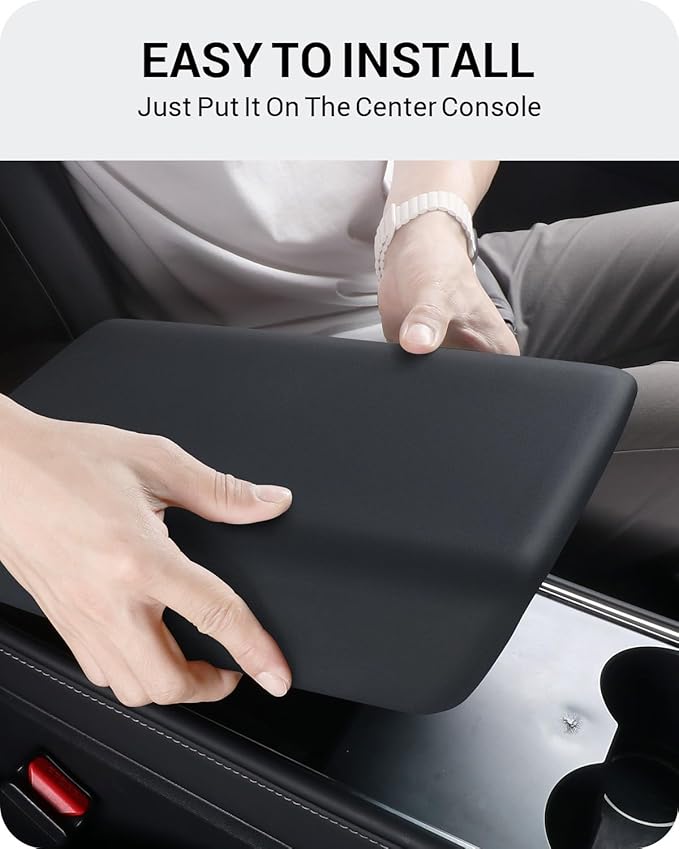 BASENOR Upgraded Tesla Model Y Model 3 Center Console Cover TPU Armrest Cover Non-Slip Protector Armrest 2017-2024 Tesla Interior Accessories Black (Not Compatible with 2024 2025 Tesla Model 3)