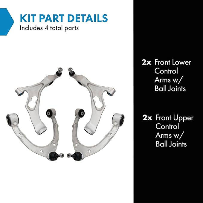 TRQ Front Left and Right Upper and Lower Control Arm with Ball Joint Set 4 Piece Compatible with 2011-2018 Porsche Cayenne 2011-2017 Volkswagen Touareg