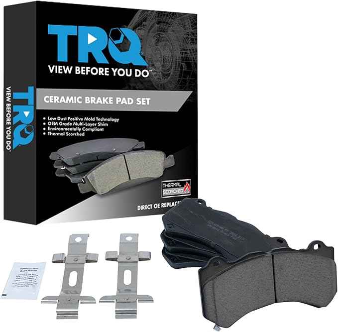 TRQ Front Posi Ceramic Brake Pad Kit Set Compatible with 2016-2018 ATS / 2012-2018 Camaro / 2015-2018 Challenger / 2015-2018 Charger / 2015-2018 Corvette / 2009-2015 CTS / 2012-2018 Grand Cherokee