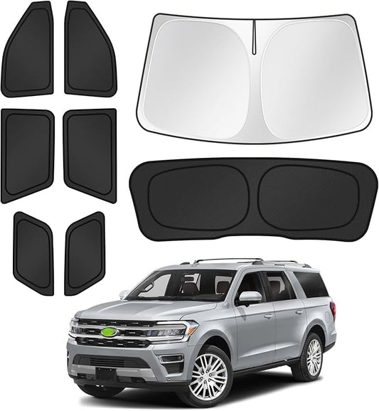Sunshades for 2025 2026 Ford Expedition Accessories Windshield Sun Shade Side Rear Window Shade Cover Sun Visor Shield Privacy Protection for Camping Keep Vehicle Cool Black 8PCS