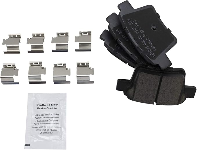 TRQ Rear Brake Pads Ceramic Hardware Compatible with 2005-2007 Ford Five Hundred Freestyle 2008-2009 Taurus Taurus X 2005-2008 Jaguar X-Type Mercury Montego Sable