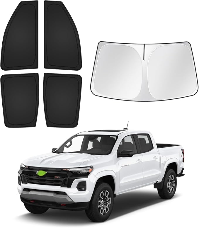 Sunshades for 2023-2025 2026 Chevrolet/Chevy Colorado Accessories Windshield Sun Shade Side Rear Window Shade Cover Sun Visor Shield Privacy Protection Keep Vehicle Cool Black 5PCS
