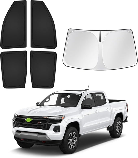 Sunshades for 2023-2025 2026 Chevrolet/Chevy Colorado Accessories Windshield Sun Shade Side Rear Window Shade Cover Sun Visor Shield Privacy Protection Keep Vehicle Cool Black 5PCS