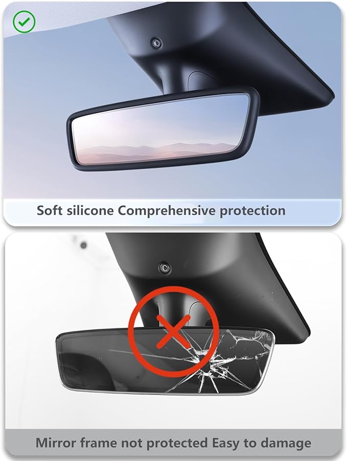 4PCS Center Console Wireless Charger Mat Silicone for 2025 Tesla New Model Y Juniper Cup Holder Insert, Screen Edge Protector Frame, Rear View Mirror Cover Decoration Accessories(Black)