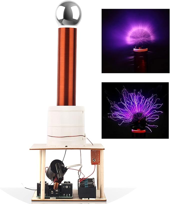 Tesla Coil DIY Kit, PEMENOL Touchable Plasma Ball Spark Gap Arc Generator for Physics Teaching, Arc Plasma Artificial Lighting Science Experiment Model for College University Electronic Education