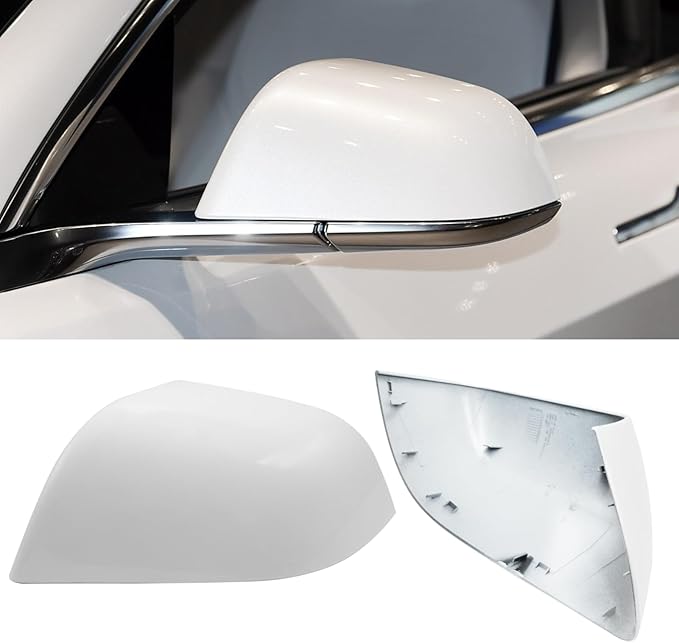 Jaronx Compatible with Tesla Model 3 Side Mirror Cover Replacement 2017 2018 2019 2020 2021 2022 2023 2024 2025, Driver Rear View Door Mirrors Cover Caps for Tesla Model 3 Accessories(Pearl White)
