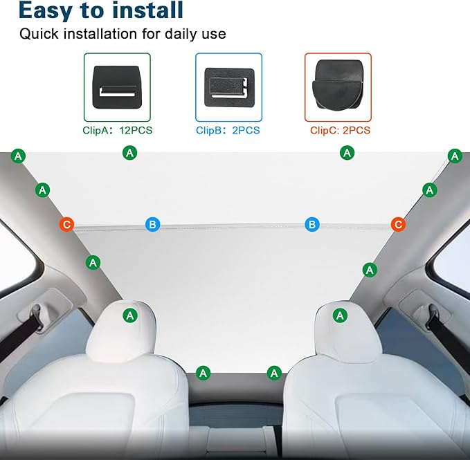 [2025 Upgrade] Sunshade Roof for Tesla New Model Y Juniper 2025 Colorful Ice Crystal Glass Sunroof No-Sag Design Retractable Sunshade Heat Insulation Roof Window Sun Protection Snap Foldable(White)