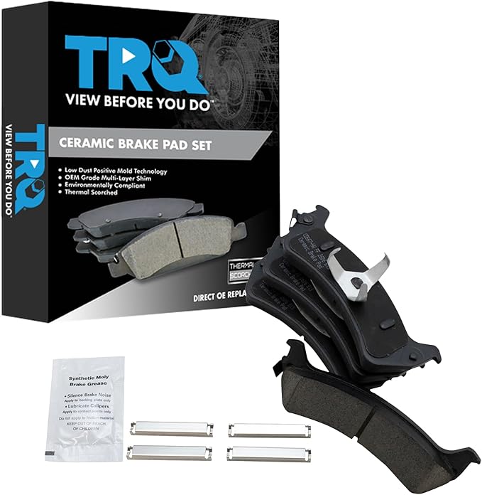 TRQ Rear Brake Pads Ceramic Hardware Wear Sensor Compatible with 1995-2001 Ford Explorer 2001-2003 Explorer Sport 2003-2005 Explorer Sport Trac 1998-2002 Ranger 1997-2001 Mercury Mountaineer