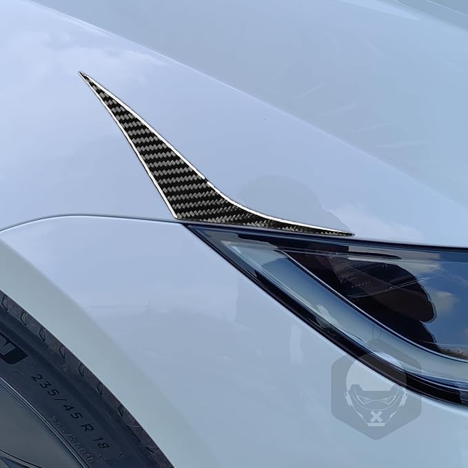 Carbon Fiber Stickers Front Headlight Eyebrow Headlamp Eyelid Eye Lid Decoration Sticker Car Exterior Trim Compatible with Tesla Model 3 2024 2025 Accessories Overlay Decal Cover