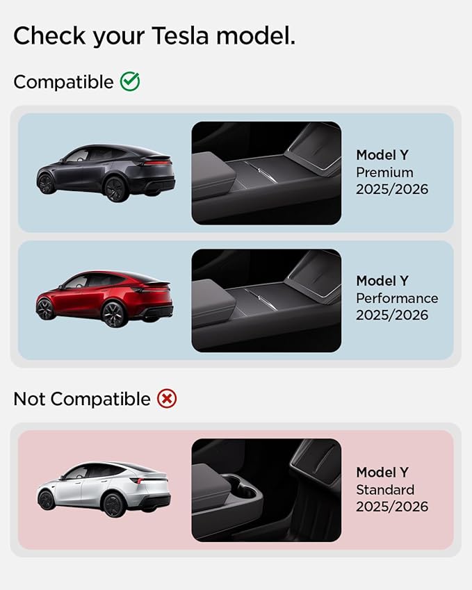 Spigen Ultra-Thin Wireless Charging Pad [Unobstructed Charging] Protective Silicone Mat Cover Accessories for 2025-2026 Tesla Model Y Juniper Premium/Performance - Black