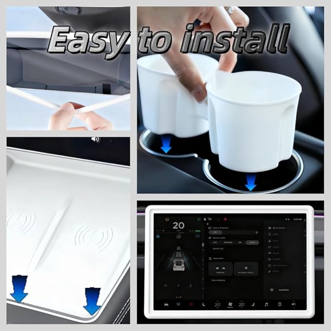 4 PCS Silicone Center Console Accessories Kit for Tesla Model 3 Highland,Center Console Mat Cup Holder Insert Screen Edge Protector Frame Mirror Frame Protectors (White Model 3 Highland)