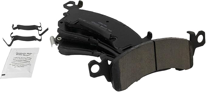 TRQ Front Ceramic Brake Pad Set Compatible with 85-02 Chevrolet Astro; 85-02 GMC Safari; 91-96 Buick Roadmaster; 91-96 Chevrolet Caprice; 94-96 Impala