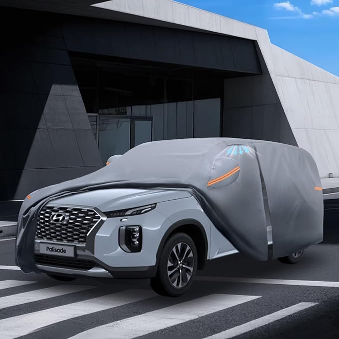 Waterproof Hyundai Palisade(2018-2026) Car Cover with Breathable Vents, [2026 Upgrade] Premium Covers with Cotton Liner and Zipper Door, Sun Rain Snow Dust Uv Protection.(Gift with Towel)