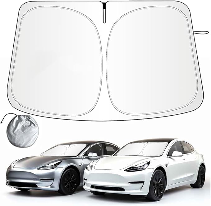 Upgraded Sunshade for Tesla Model Y Model 3 Windshield - Enhanced UV Protection, Durable Metal Frame, Foldable Full-Front Shade - Summer Accessories for Tesla Model 3/Y 2016-2024