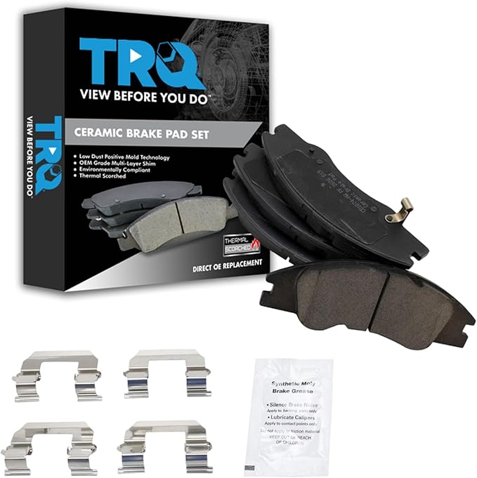 TRQ Front Brake Pads Ceramic Hardware Wear Sensor Compatible with 2004-2009 Kia Spectra 2005-2009 Spectra5