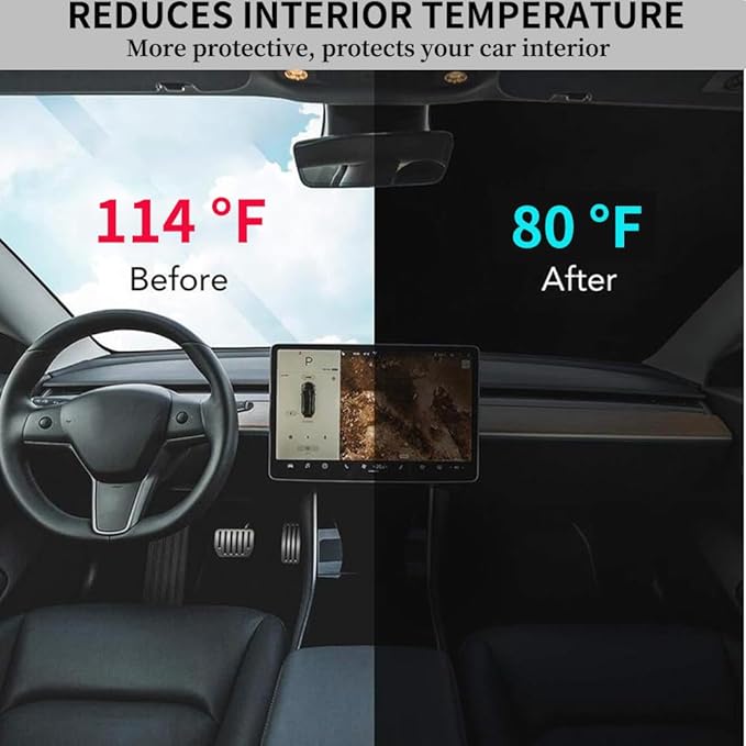 Upgraded Sunshade for Tesla Model Y Model 3 Windshield - Enhanced UV Protection, Durable Metal Frame, Foldable Full-Front Shade - Summer Accessories for Tesla Model 3/Y 2016-2024