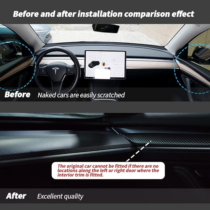 KKTR-CAR Dashboard Cover Wrap and Front Door Inner Armrest Panel Cover Trim Compatible with Tesla Model 3 2021-2023 Model y 2020-2025,NOT for Performance (Matte Carbon Fiber Pattern, 4pcs)