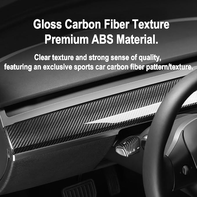 Dashboard Cover Wrap Compatible with Tesla Model Y 2019-2024 & Model 3 2021-2023, Interior Decoration Accessories, Not for Performance (Matte Carbon Fiber Pattern, 2PCS)