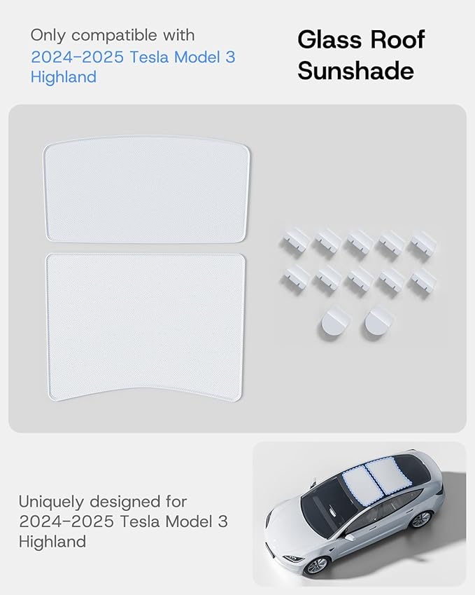 Upgraded Sunshade Roof for Tesla Model 3 Highland 2026 2025 2024, [Double-Layer Nano Ice Crystal & No-Gap] Heat Insulation Class Roof Sun Shade for Tesla Model 3 Accessories, Grey, 2PCS